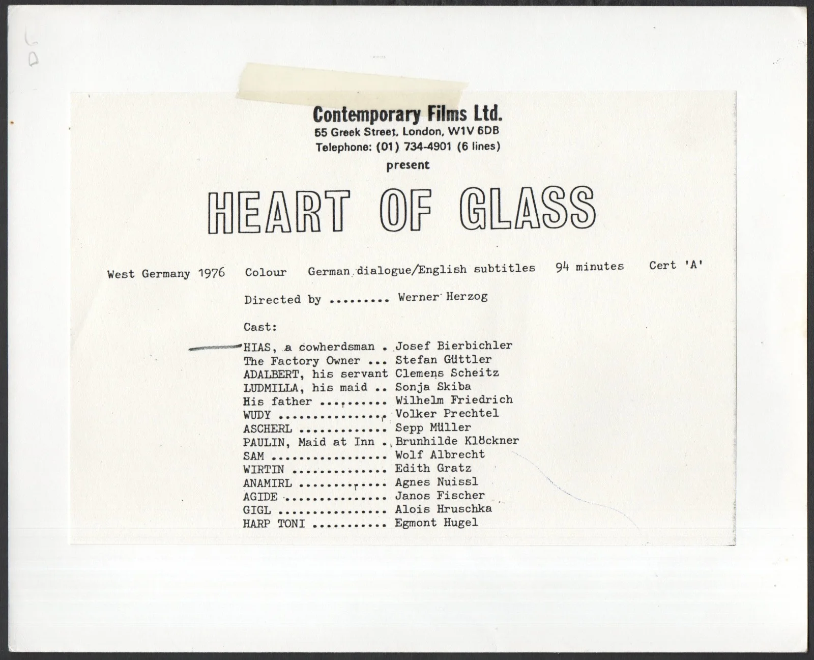 HEART OF GLASS 1976 Werner Herzog Josef Bierbichler Stefan Güttler 2 10x8 STILLS, изображение 2