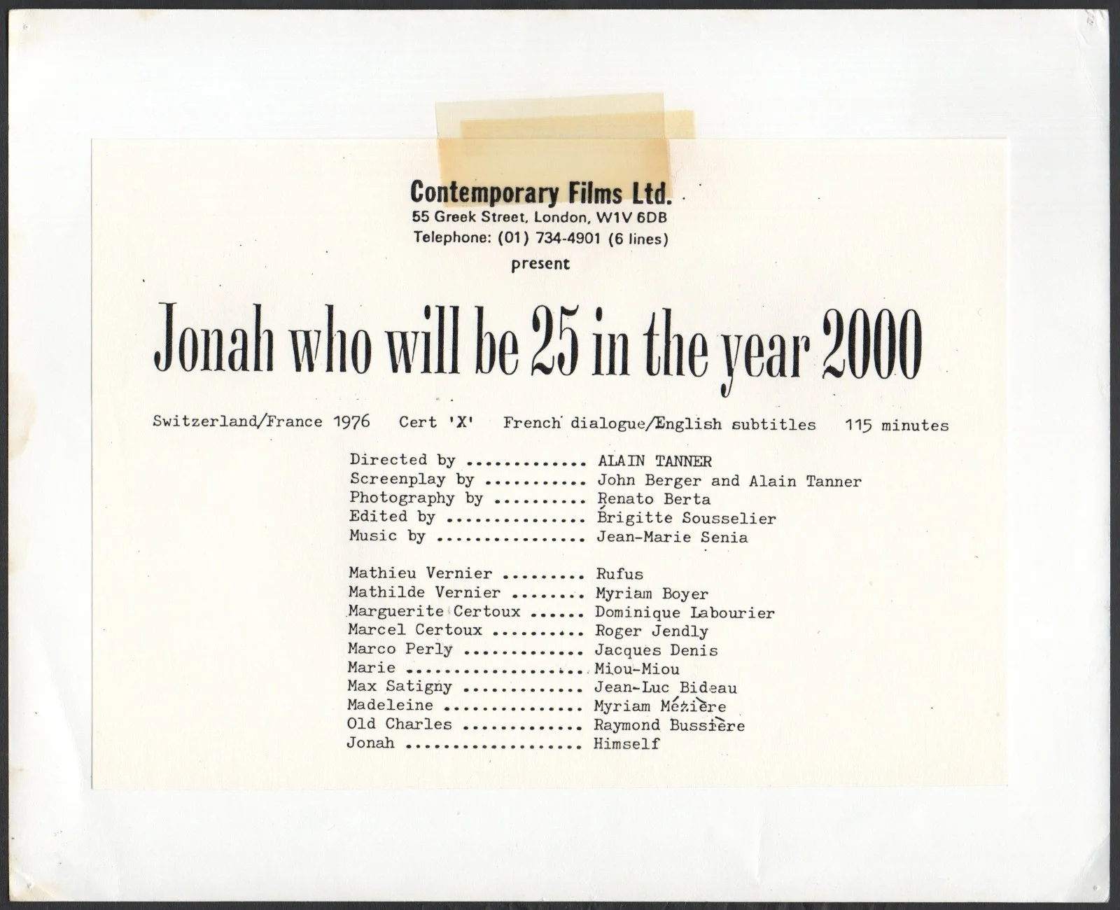 JONAH WHO WILL BE 25 IN THE YEAR 2000 1976 Miou-Miou, Rufus 3 10x8 STILLS, изображение 2