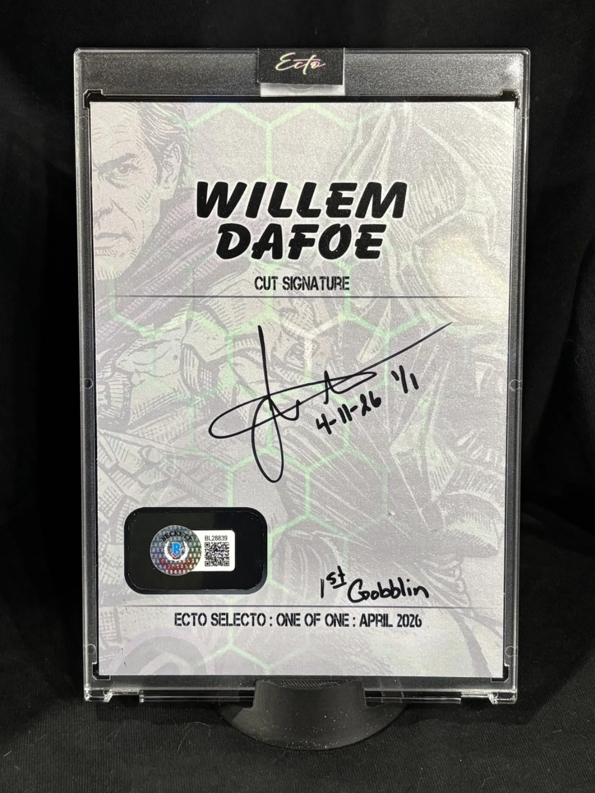 Willem Dafoe — Willem Dafoe Green Goblin BAS COA Cut Signature 1/1 Custom Art Slab 5x7, image 3