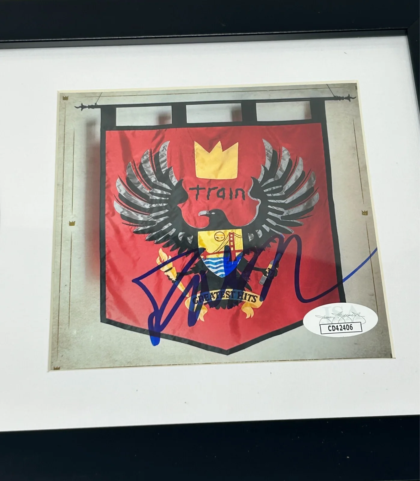 Pat Monahan signed Train Greatest Hits Framed CD Cover JSA COA, image 2