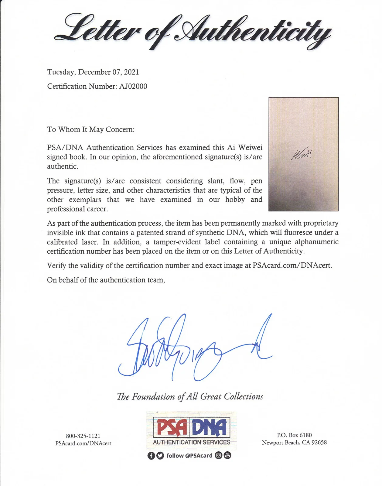 Ai Weiwei — Ai Weiwei Artist Signed Autograph 1000 Years of Joys & Sorrows Book PSA/DNA COA, изображение 4