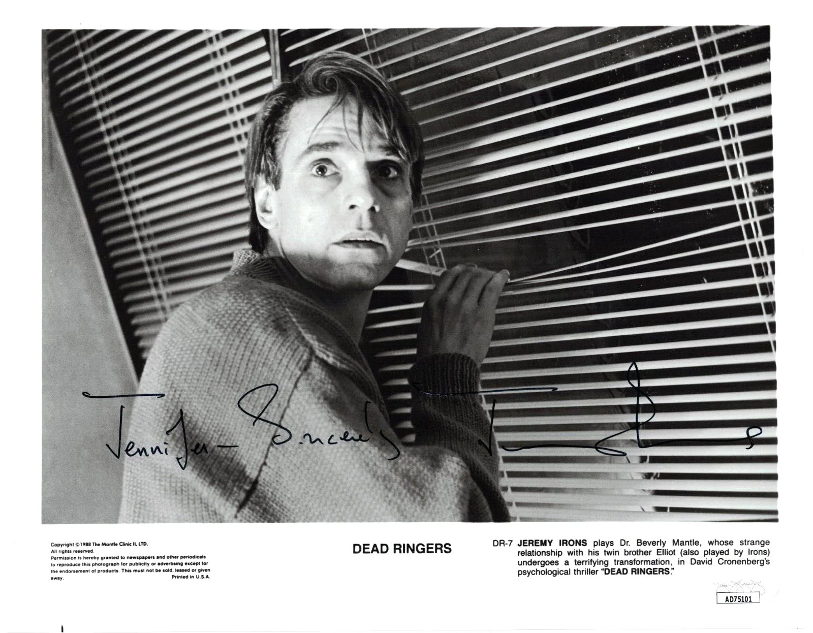 Jeremy Irons — JEREMY IRONS JSA Autographed Dead Ringers 8X10 The Lion King FREE SHIP! Not PSA