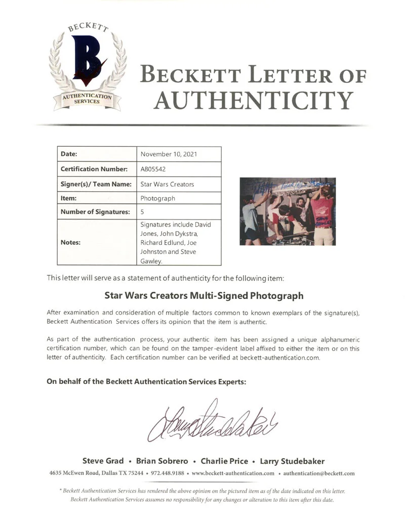 STAR WARS ILM MODEL MAKERS SIGNED AUTOGRAPHED BY 5 8x10 PHOTO RARE BECKETT BAS, изображение 2