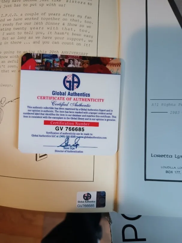 loretta lynn auto signed 20 yr fan club book ga coa 2 autos, image 2