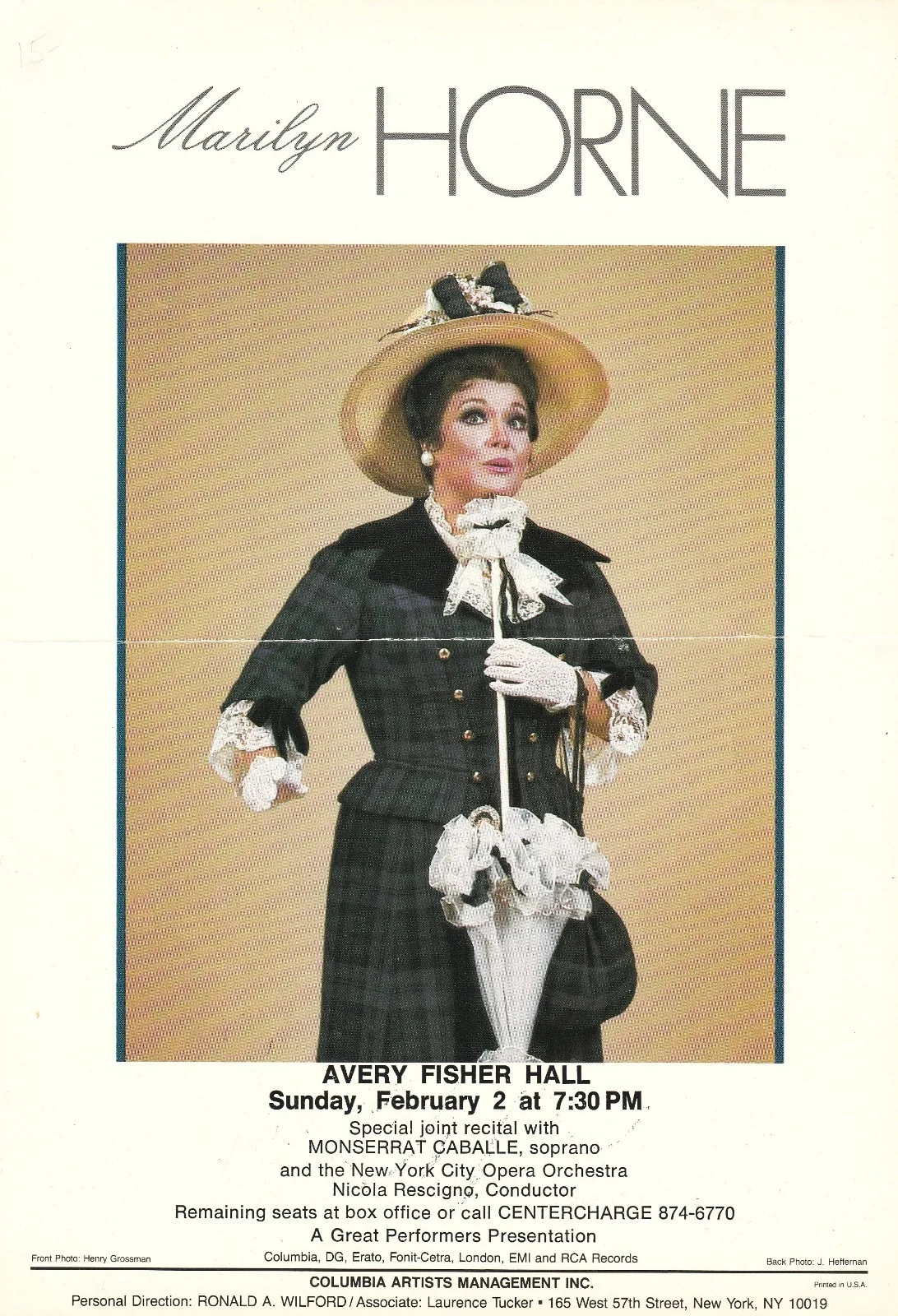 MARILYN HORNE Opera Mezzo Soprano autographed handbill photograph, NYC 1986, image 2