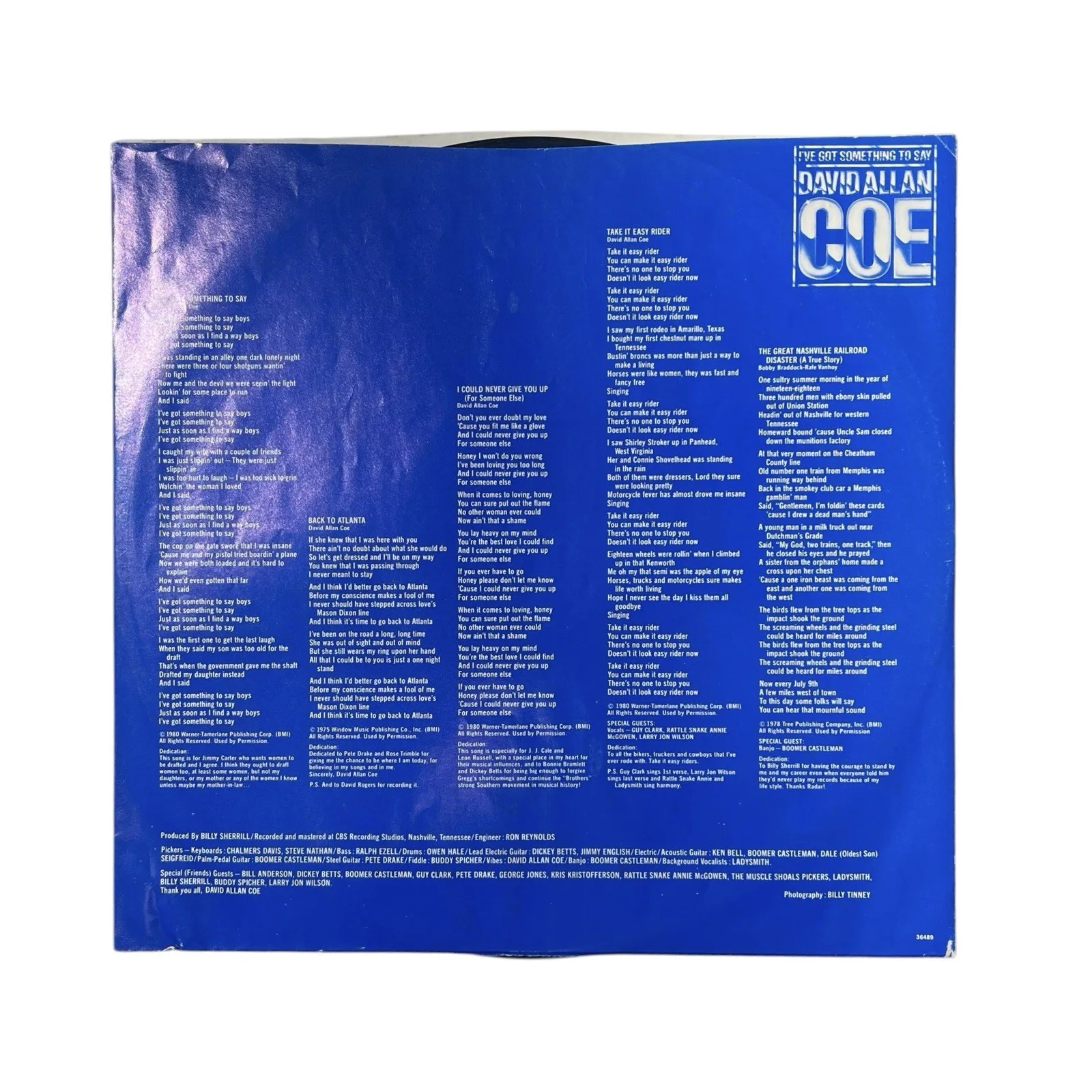 David Allan Coe Signed Autographed I’ve Got Something To Say Vinyl Album, image 4