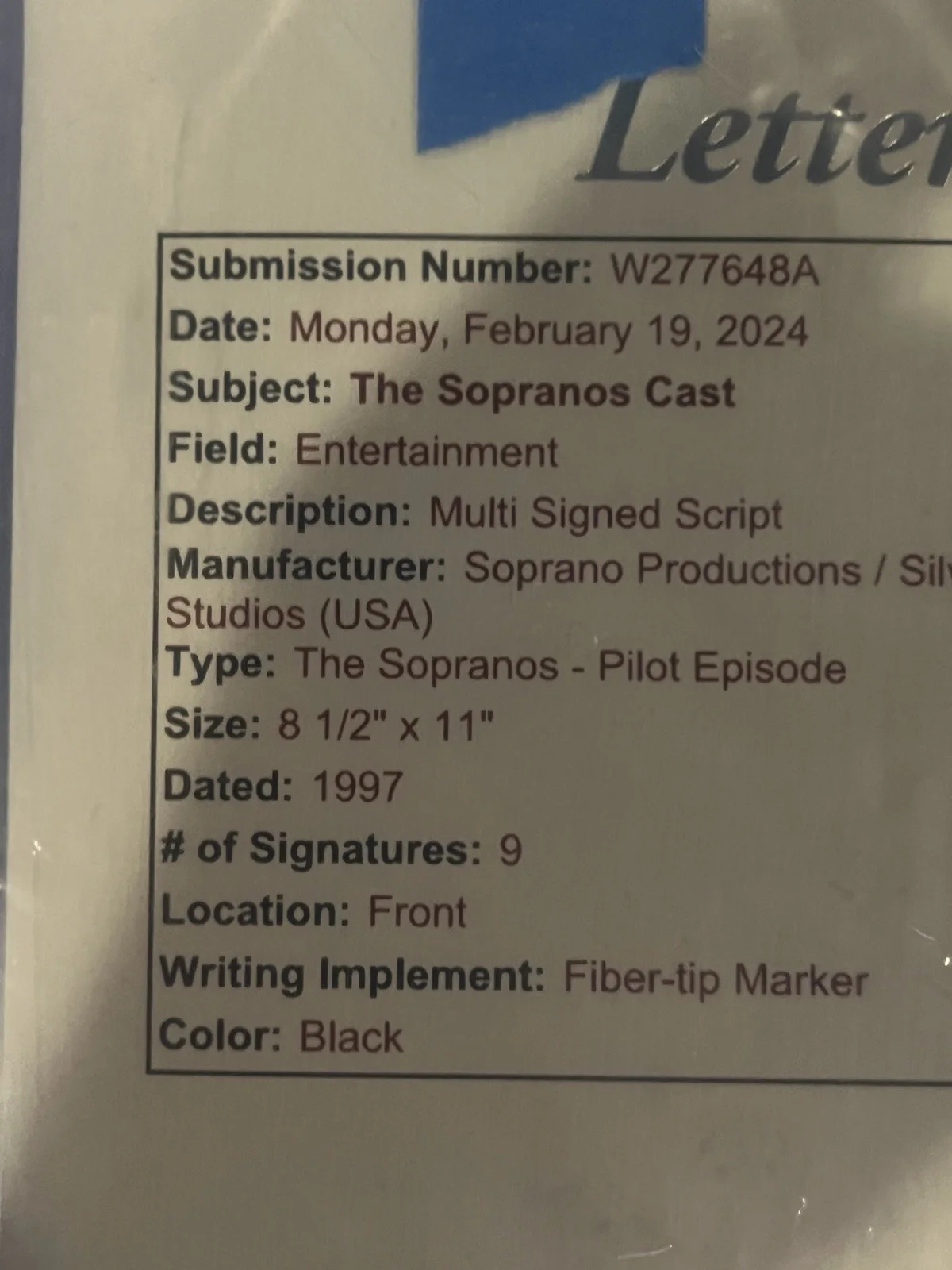 "The Sopranos" Cast Signed Pilot Script JSA COA Comes With Frame, image 5
