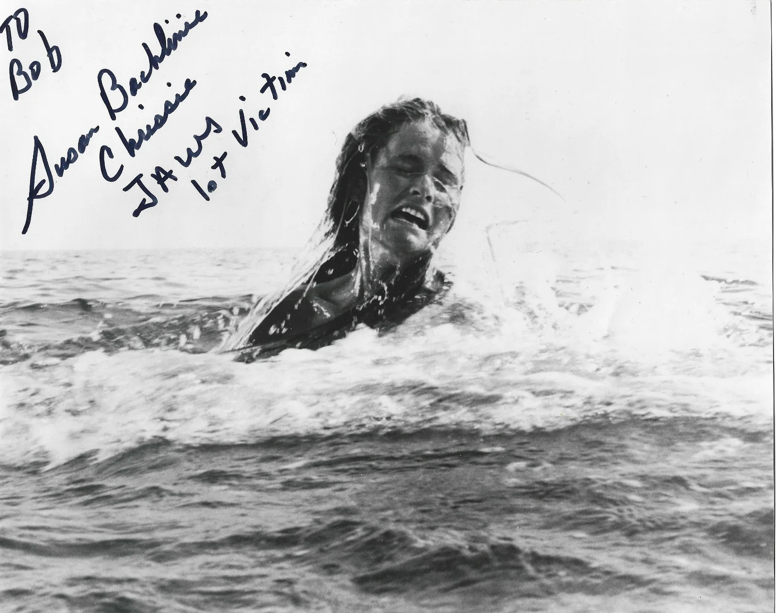 Susan Backlinie — Susan Backlinie 8x10 Signed 'Jaws' Chrissie 1st Victim Photo