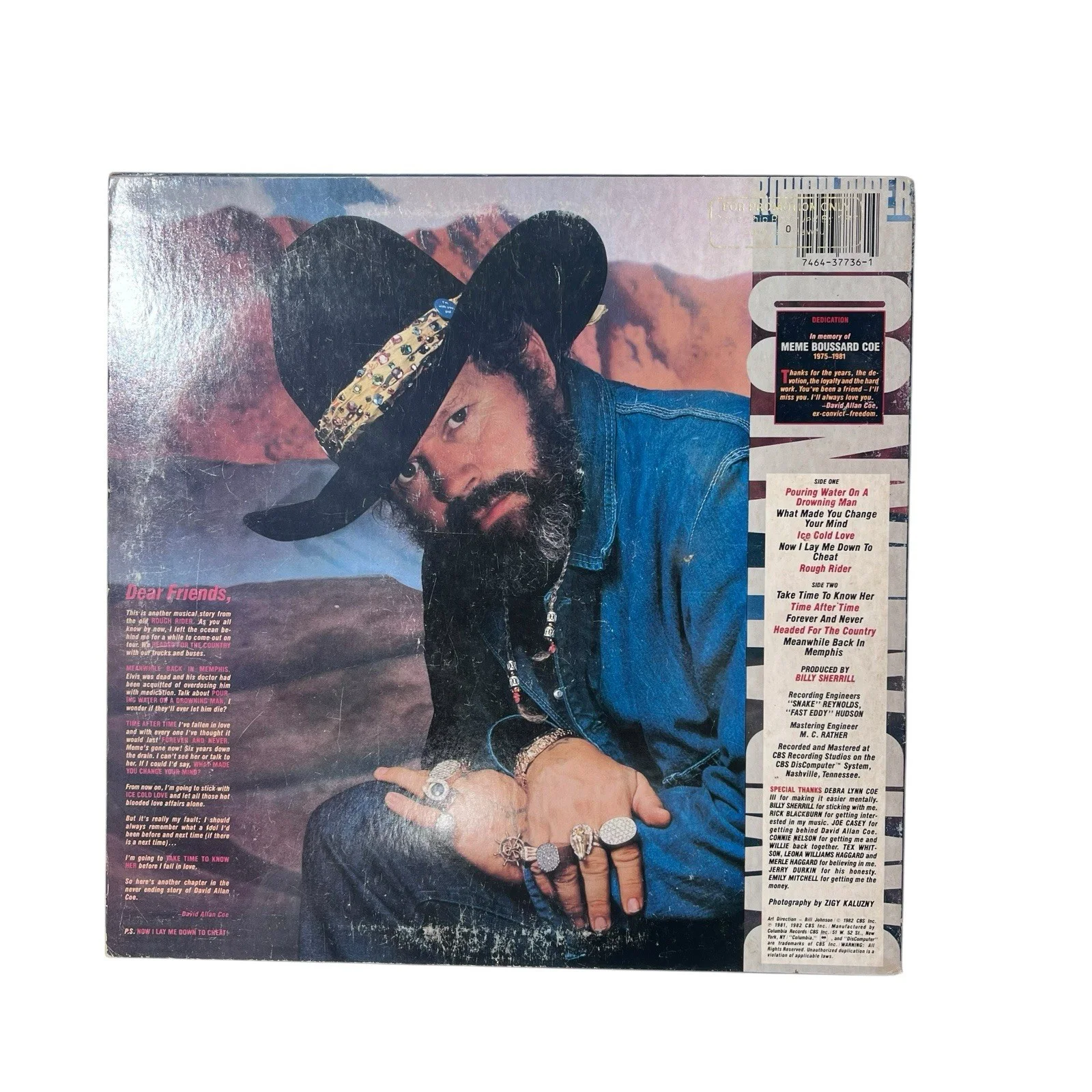David Allan Coe Signed Autographed Rough Rider Vinyl Album, изображение 3