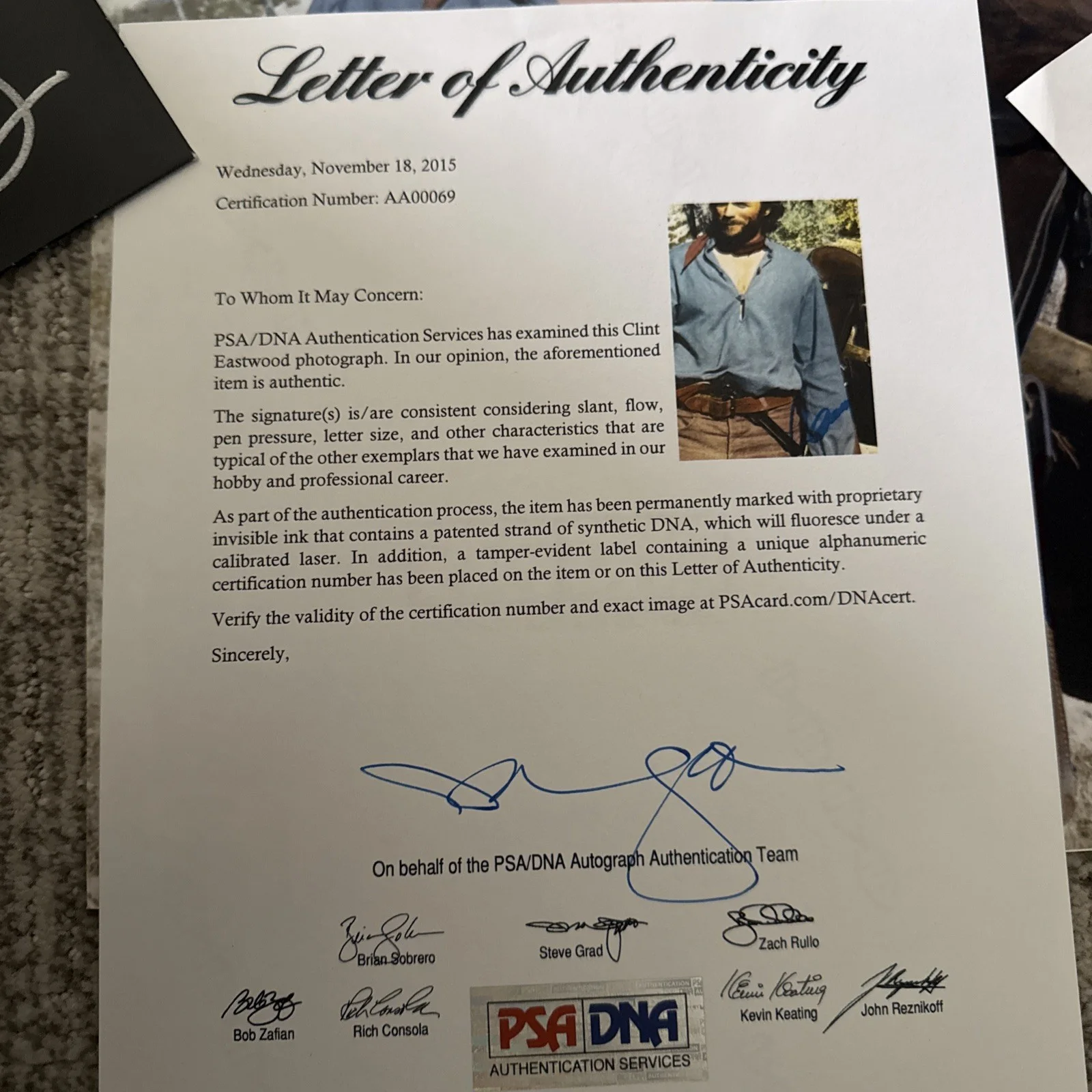 Clint Eastwood — Clint Eastwood In-Person 11x14 Signed PHOTO COA PSA PSA/DNA, изображение 4