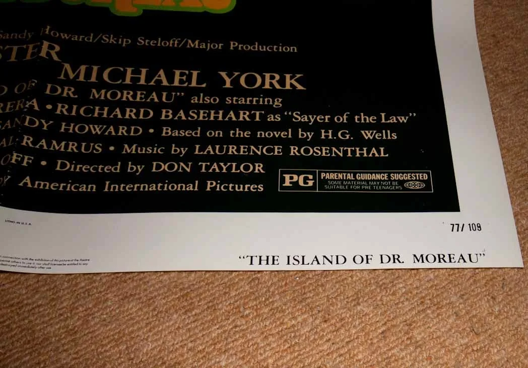 THE ISLAND OF DR MOREAU Film HORROR Movie Poster MICHAEL YORK BURT LANCASTER, изображение 2
