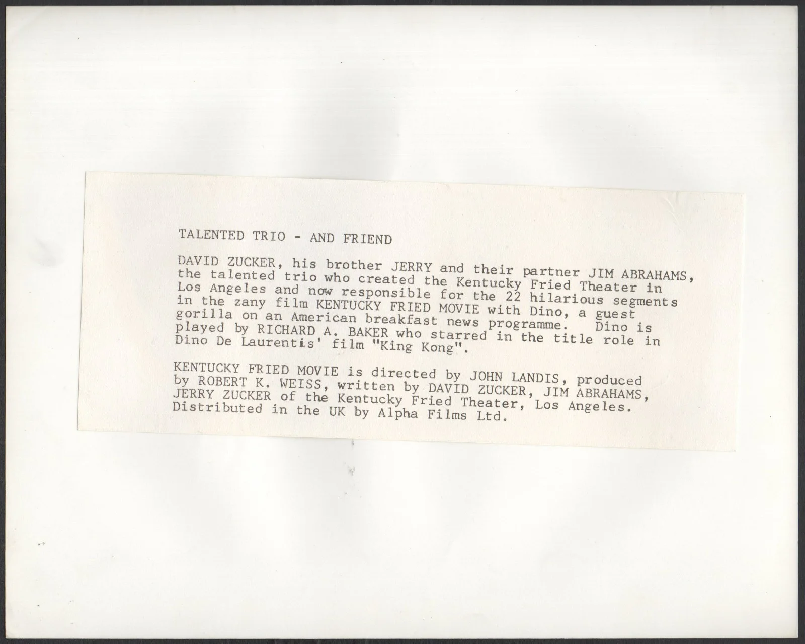 KENTUCKY FRIED MOVIE 1977 David Zucker, Jim Abrahams, Jerry Zucker 10x8 STILL, изображение 2