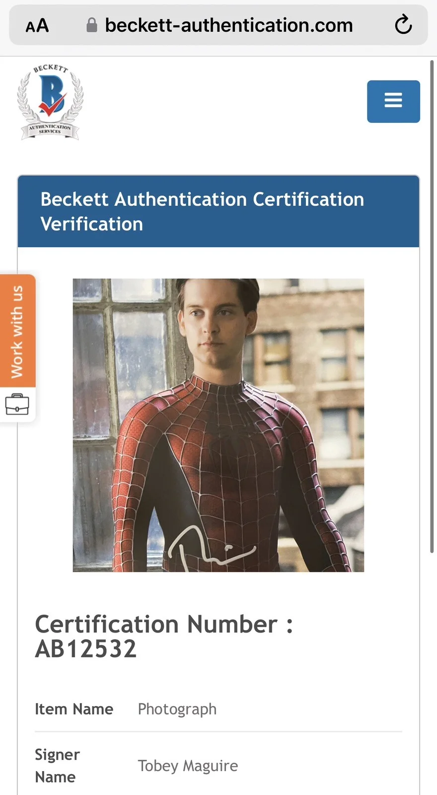 Tobey Maguire — TOBEY MAGUIRE SIGNED SPIDER-MAN AUTOGRAPH 11x14 PHOTO BECKETT AB12532, изображение 3