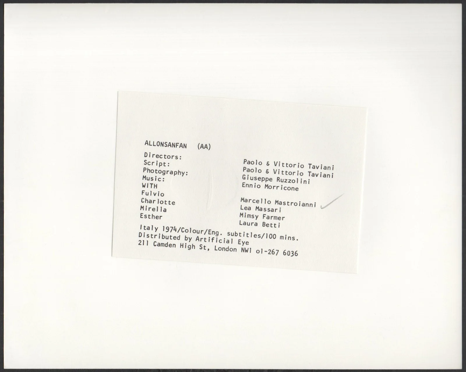 ALLONSANFAN 1977 Taviani brothers Saverio Marconi 2 10x8 STILLS, image 2