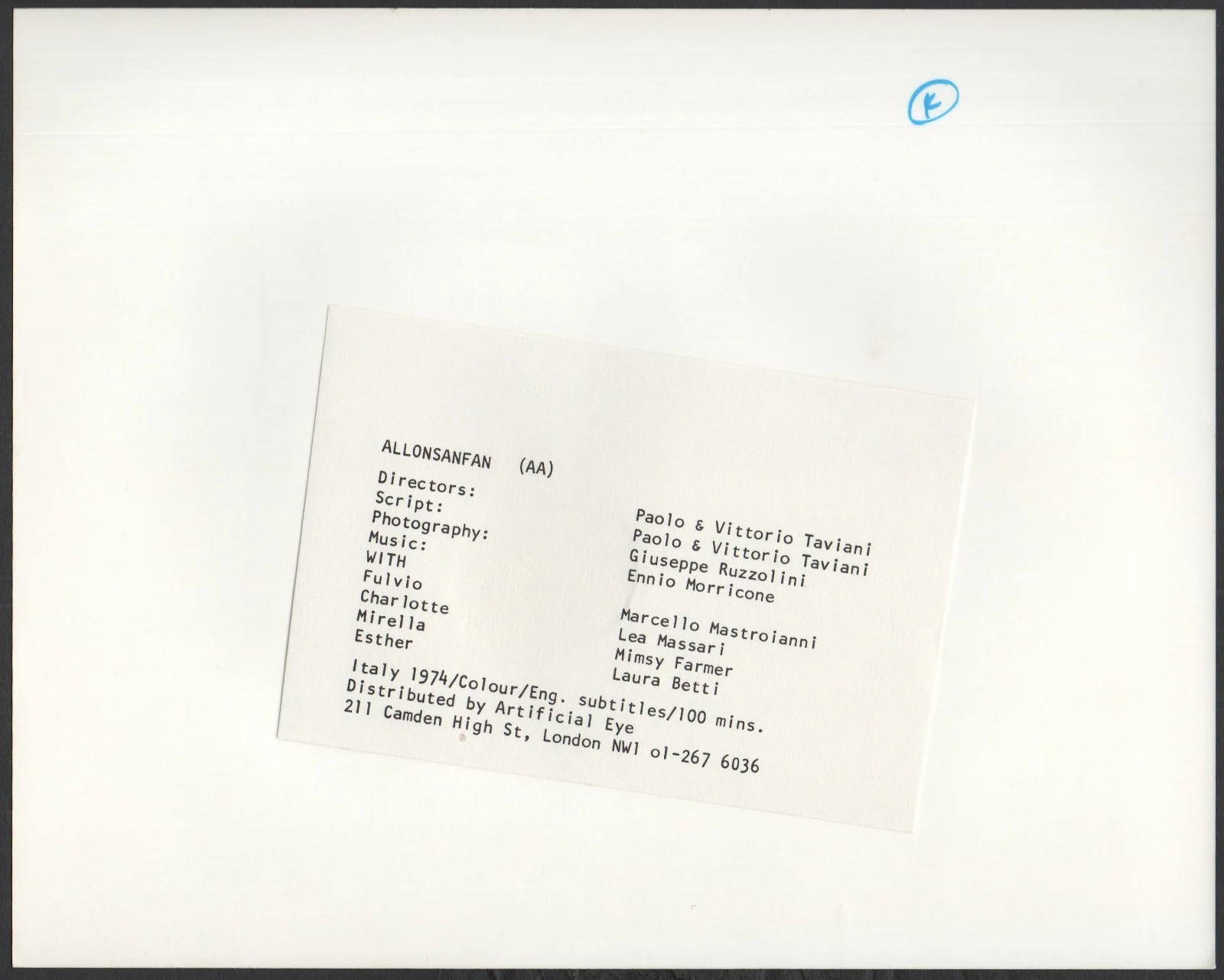 ALLONSANFAN 1977 Taviani brothers Saverio Marconi 2 10x8 STILLS, image 4