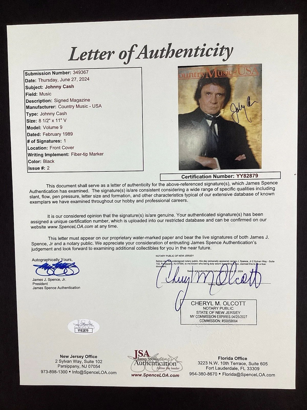 Johnny Cash Signed Magazine 1989 Country Music USA Country HOF Autograph JSA, изображение 4