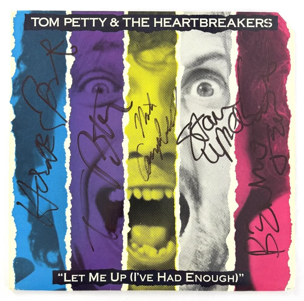 Mike Campbell, Howie Epstein, Stan Lynch, Tom Petty, Benmont Tenc — Tom Petty & the Heartbreakers Signed Autograph Let Me Up Album Record w/ JSA COA