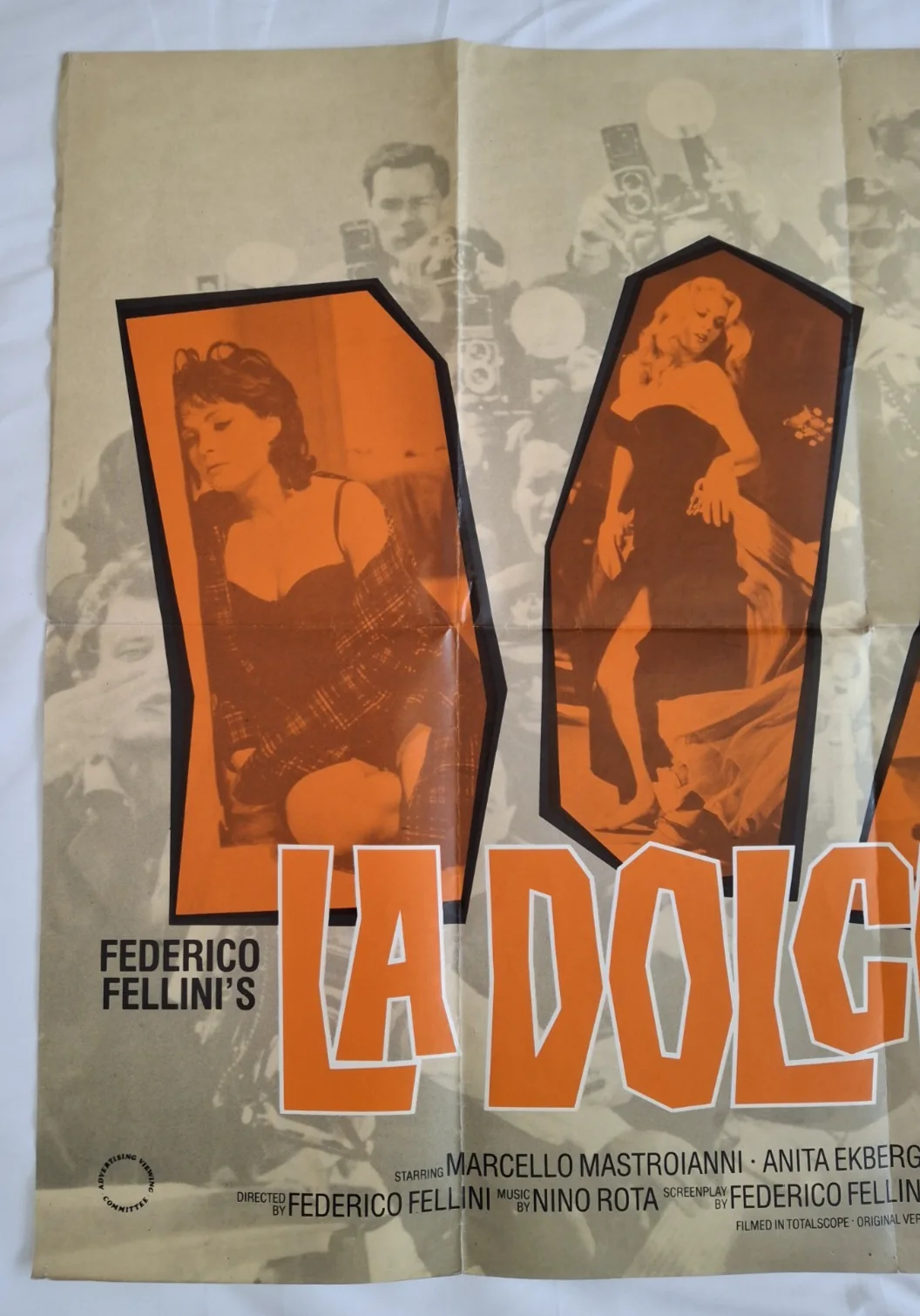 La Dolce Vita Original UK BFI 80's Release Folded Quad Poster Federico Fellini, image 4