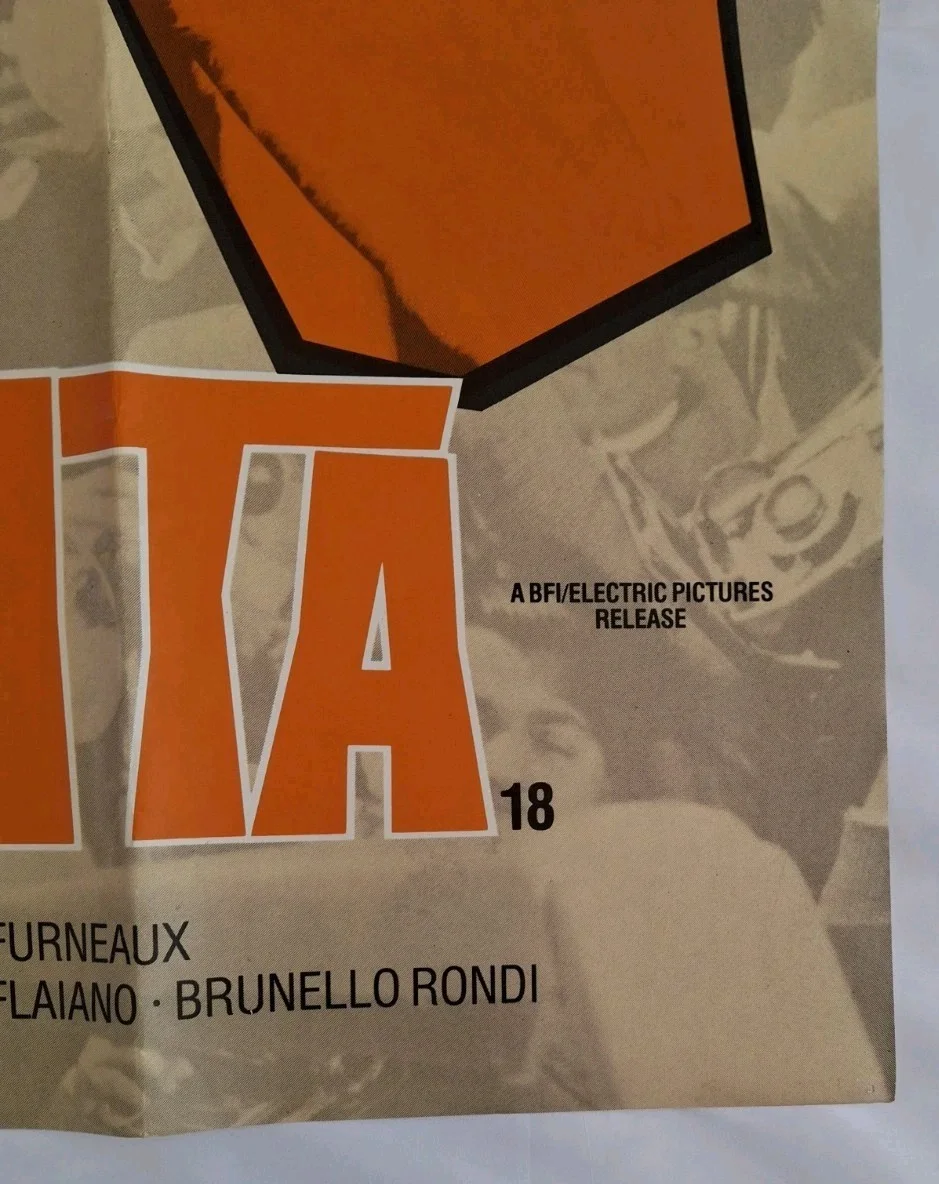 La Dolce Vita Original UK BFI 80's Release Folded Quad Poster Federico Fellini, image 5