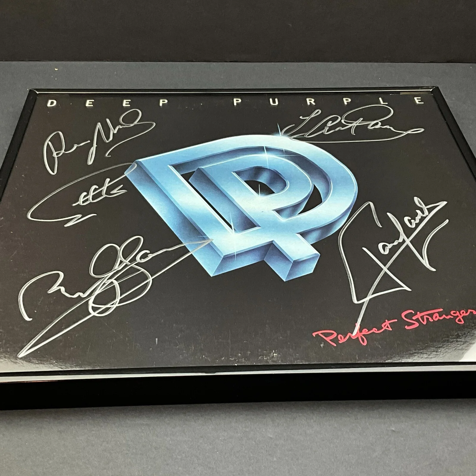 DEEP PURPLE Signed Perfect Strangers LP ALBUM COVER COA x5 Mark 2 Reunion Framed, изображение 2