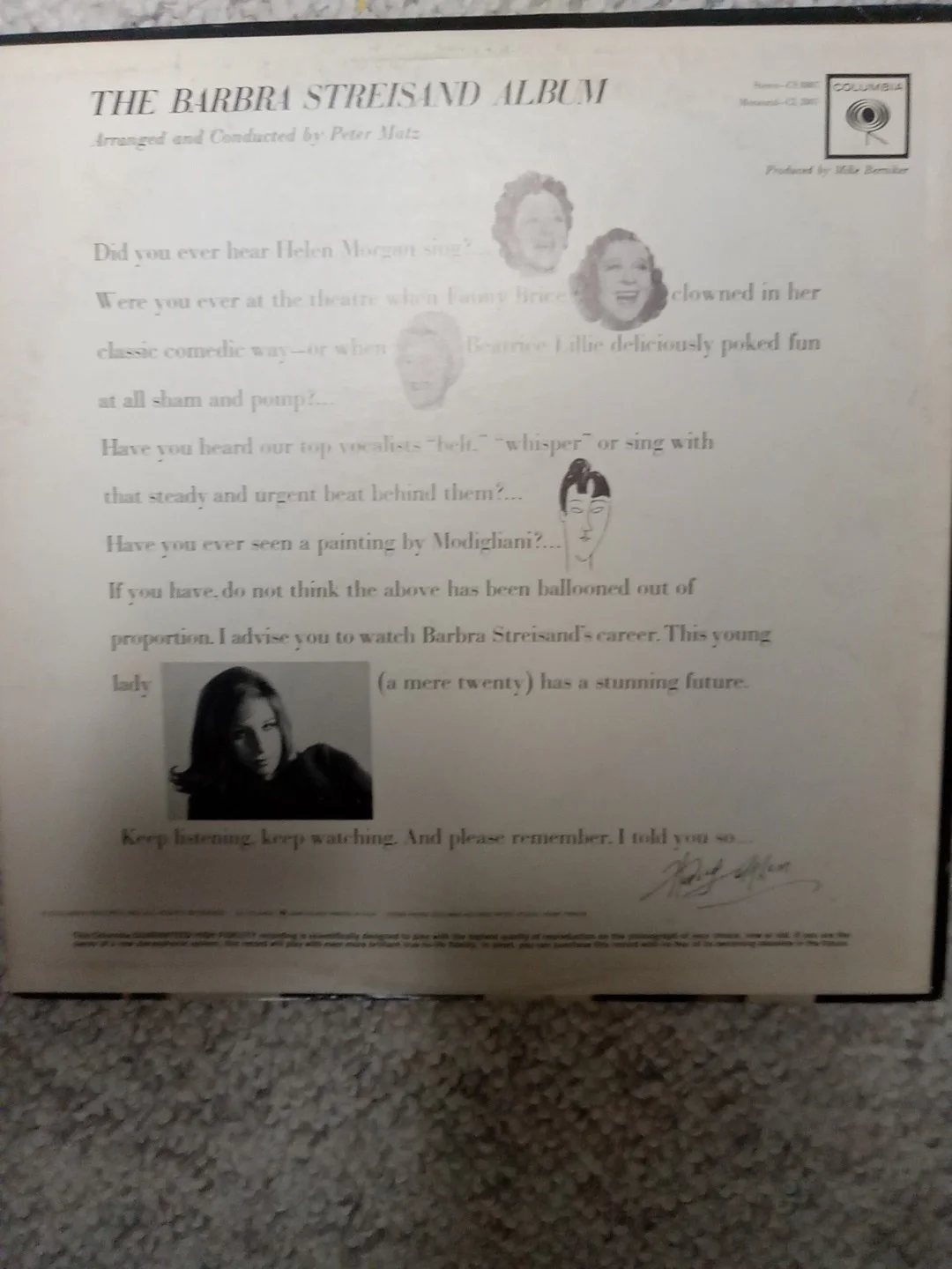 BARBRA STREISAND(THE BARBRA STREISAND ALBUM) (her first record) 65 REISSUE VG+, image 5