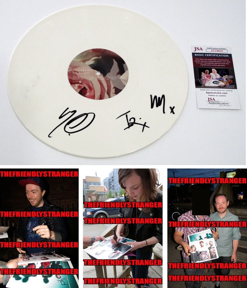 CHVRCHES - LAUREN MAYBERRY, IAIN COOK, MARTIN — CHVRCHES signed "EVERY OPEN EYE" White Vinyl Record PROOF Lauren Mayberry JSA