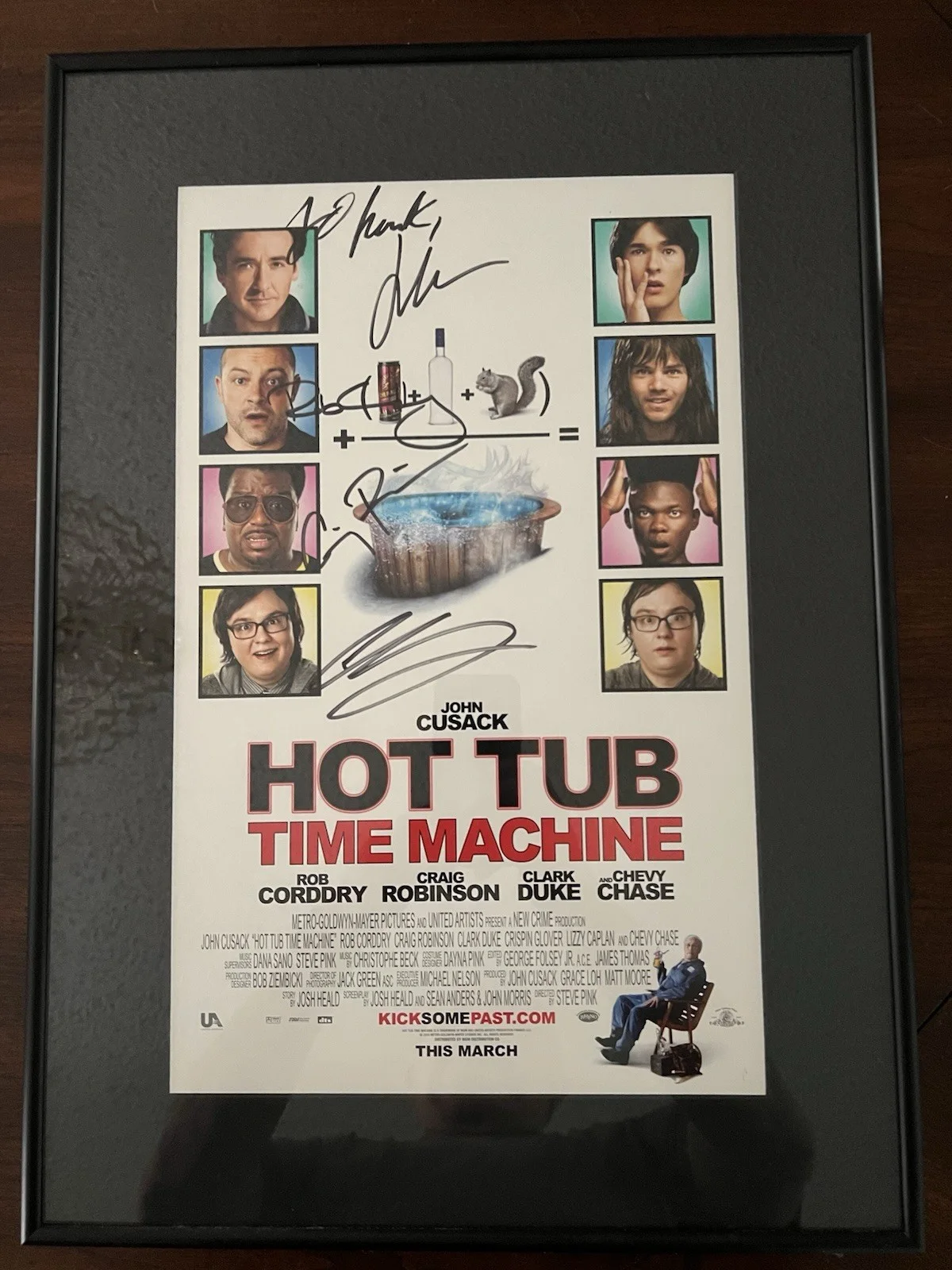 John Cusack, Rob Corddry, Craig Robinson, Clark Duke — Hot Tub Time Machine Autographed By Cast, Mini Poster, Framed 16 X 22,