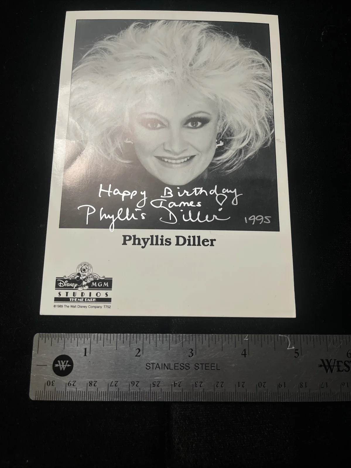 Phillys Diller — Rare VTG PHYLLIS DILLER, Signed MGM CARD COMEDIAN ACTRESS Autograph For A James, image 2