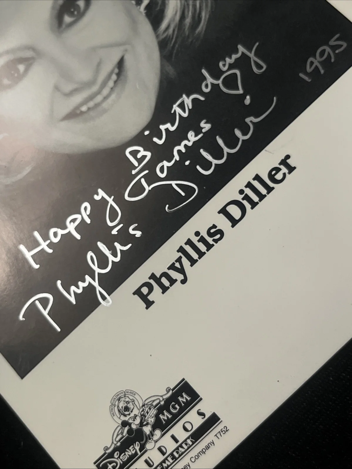 Phillys Diller — Rare VTG PHYLLIS DILLER, Signed MGM CARD COMEDIAN ACTRESS Autograph For A James, image 4