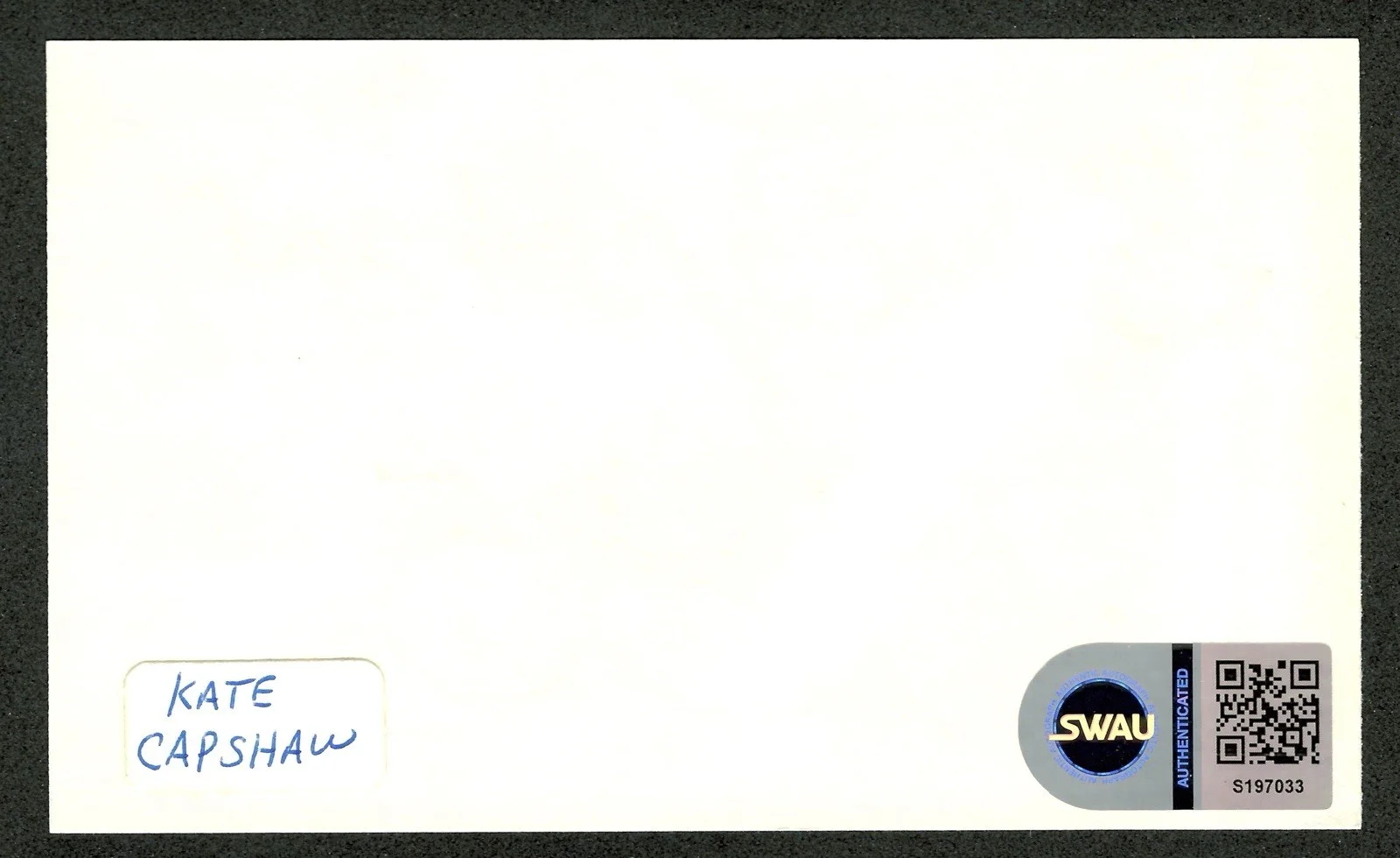 Kate Capshaw Signed Autographed 3x5 Card SWAU Authenticated Indiana Jones, изображение 2