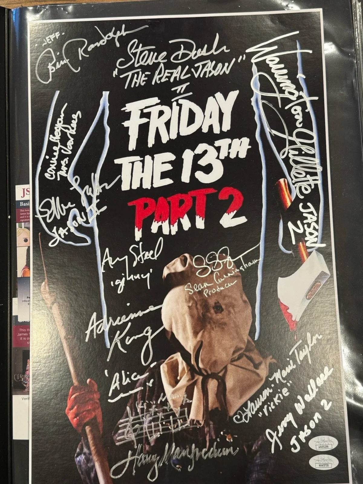 STEVE DASH — STEVE DASH 11X17 FRIDAY THE 13TH PART 2 JASON VOORHEES Signed By 12! JSA, изображение 2