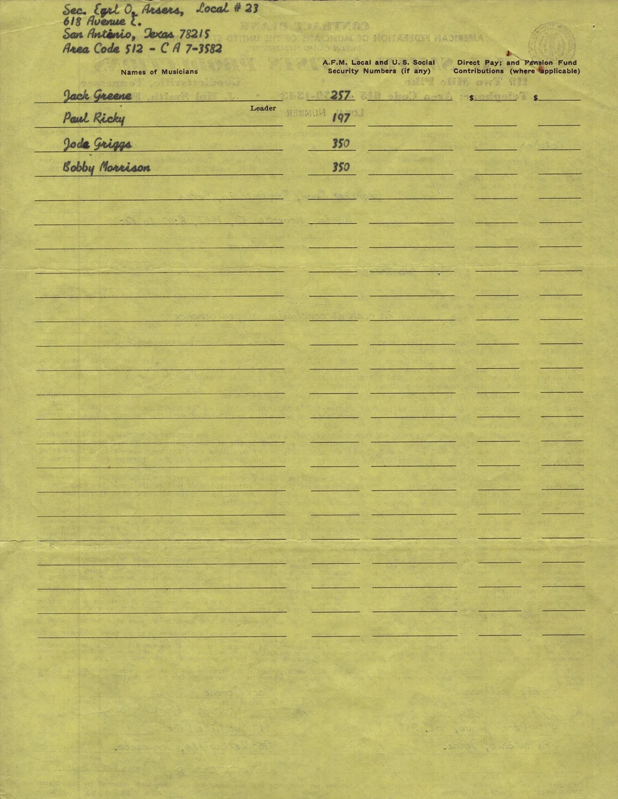 Jack Greene — JACK GREENE - CONTRACT SIGNED 10/20/1967, image 3