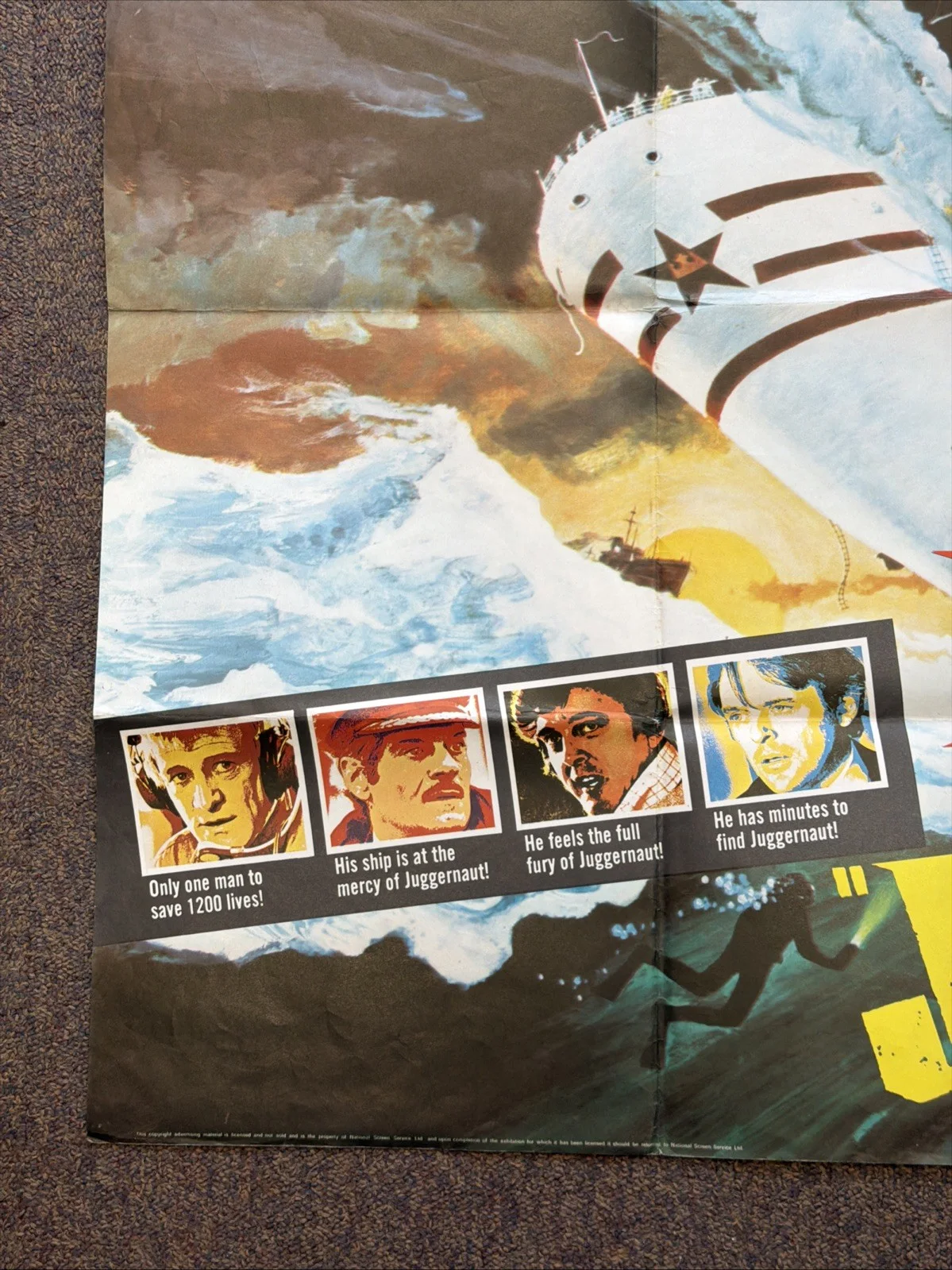 Vintage “Juggernaut” Movie Film Quad Poster (B Movie), изображение 3