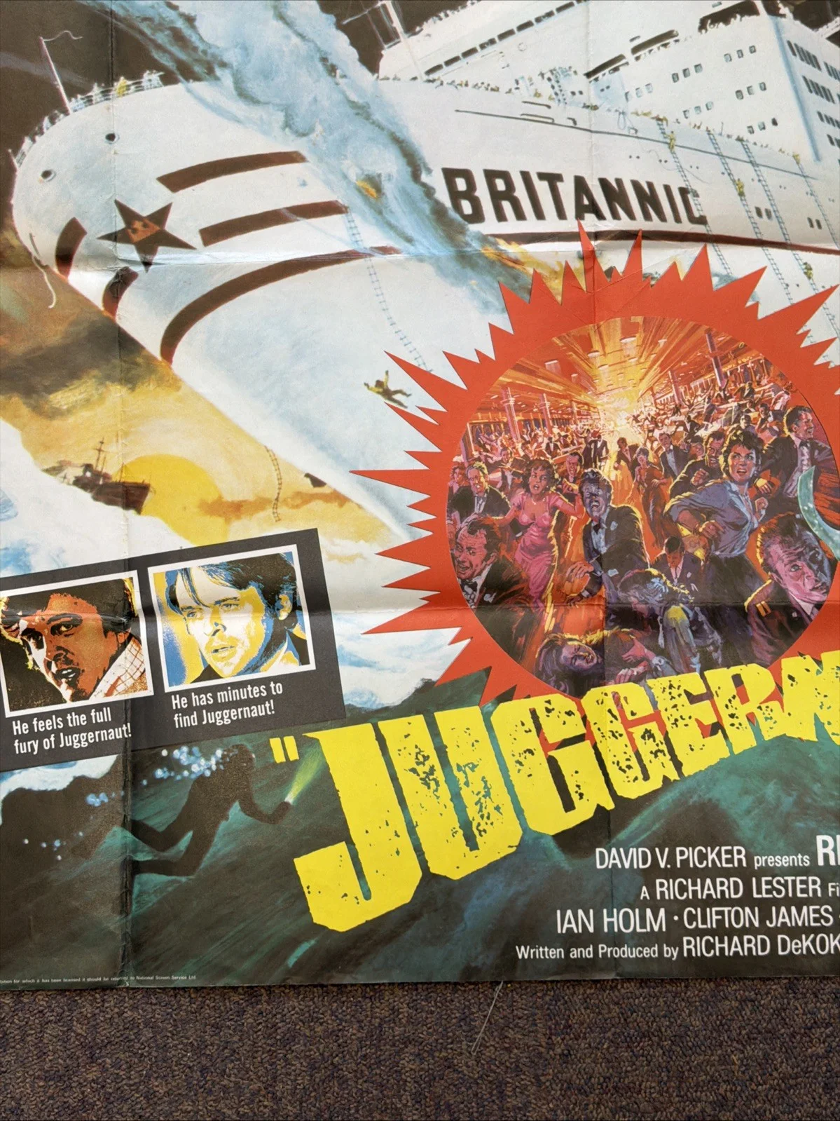 Vintage “Juggernaut” Movie Film Quad Poster (B Movie), изображение 4