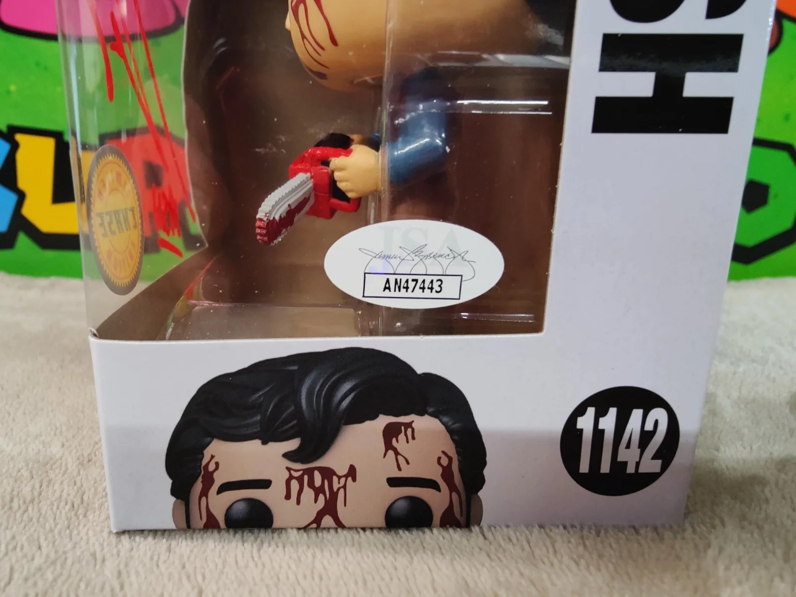 BRUCE CAMPBELL — EVIL DEAD ASH BRUCE CAMPBELL SIGNED FUNKO POP JSA Cert + Hard Stack Burn Wrath, image 2