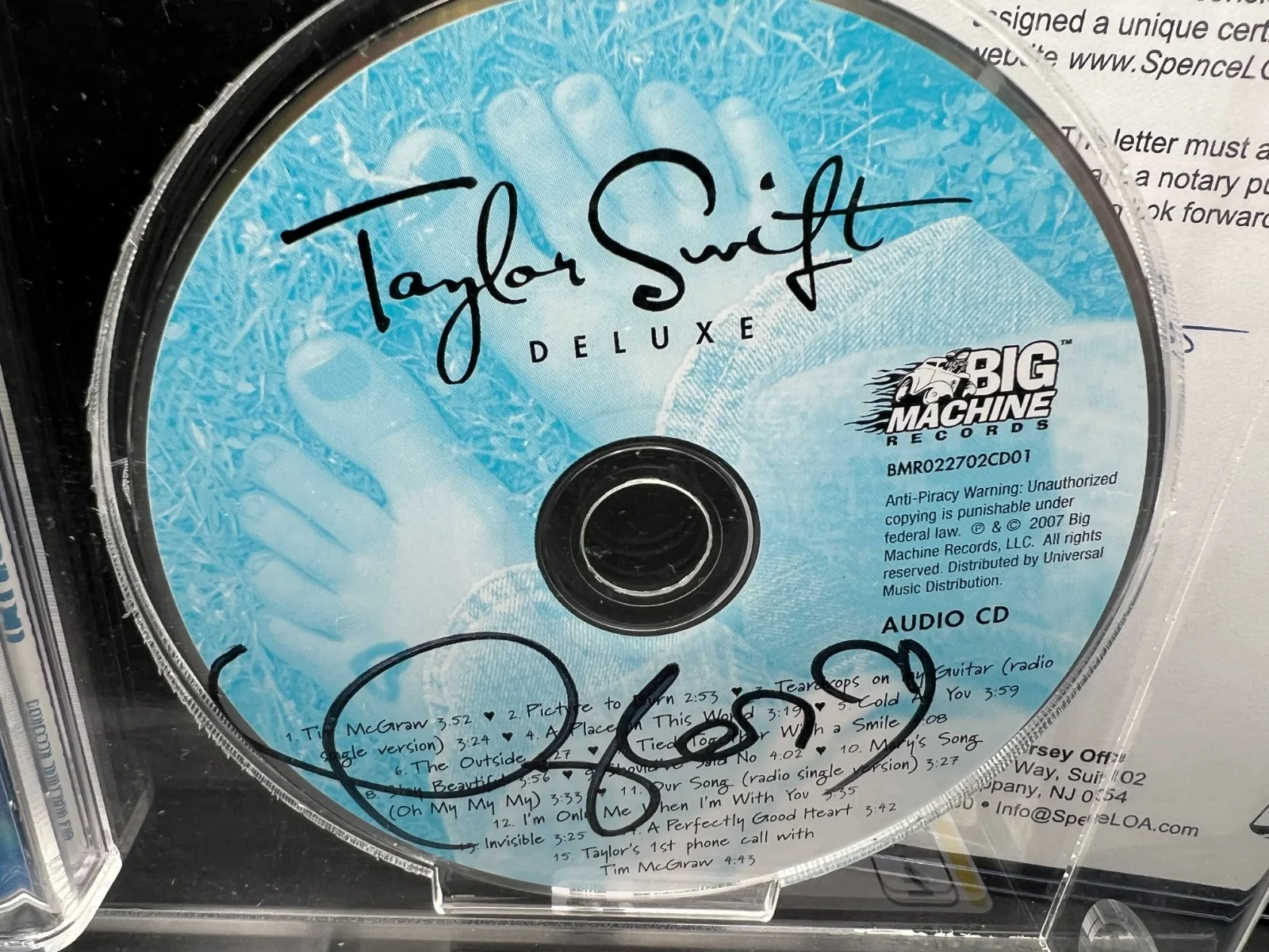 Taylor Swift Signed Lenticular Debut Deluxe CD Album Promo AMG 7 Open JSA LOA, изображение 3