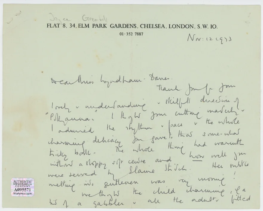 Joyce Grenfell English Singer Autographed Signed Letter AMCo COA 30084, изображение 2