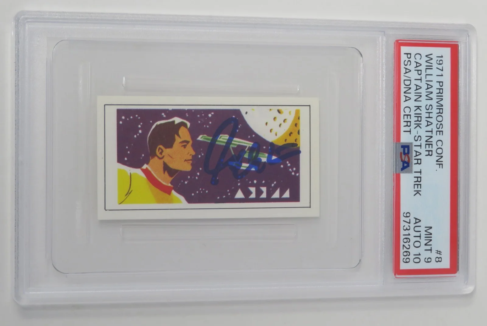 William Shatner STAR TREK Signed 1971 Primrose Rookie Card # 8 PSA 10 Auto, image 2