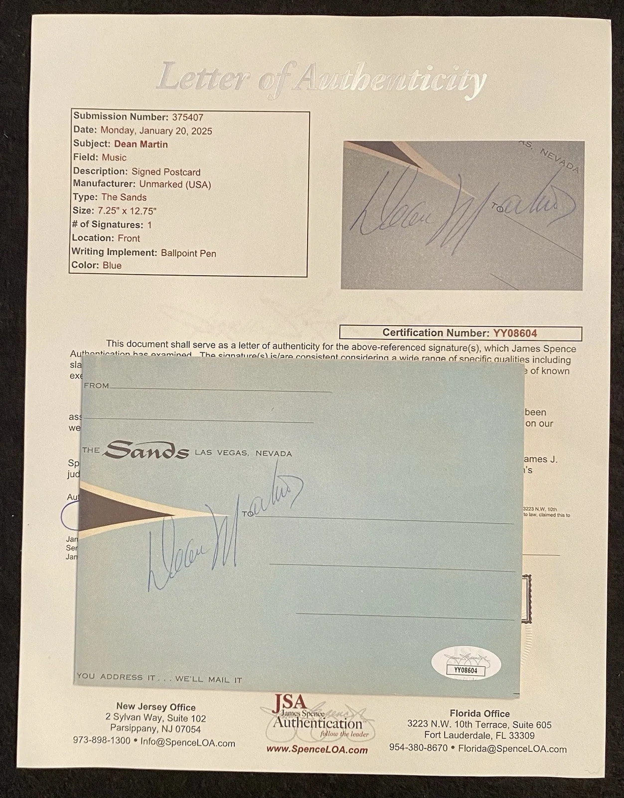 DEAN MARTIN signed Sands brochure JSA LOA autograph signature - Rat Pack Sinatra, изображение 2