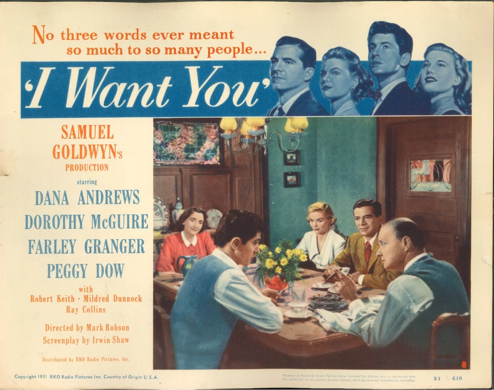 I Want You 2x ORIGINAL US Lobby Cards Dana Andrews Farley Granger 1951, изображение 2