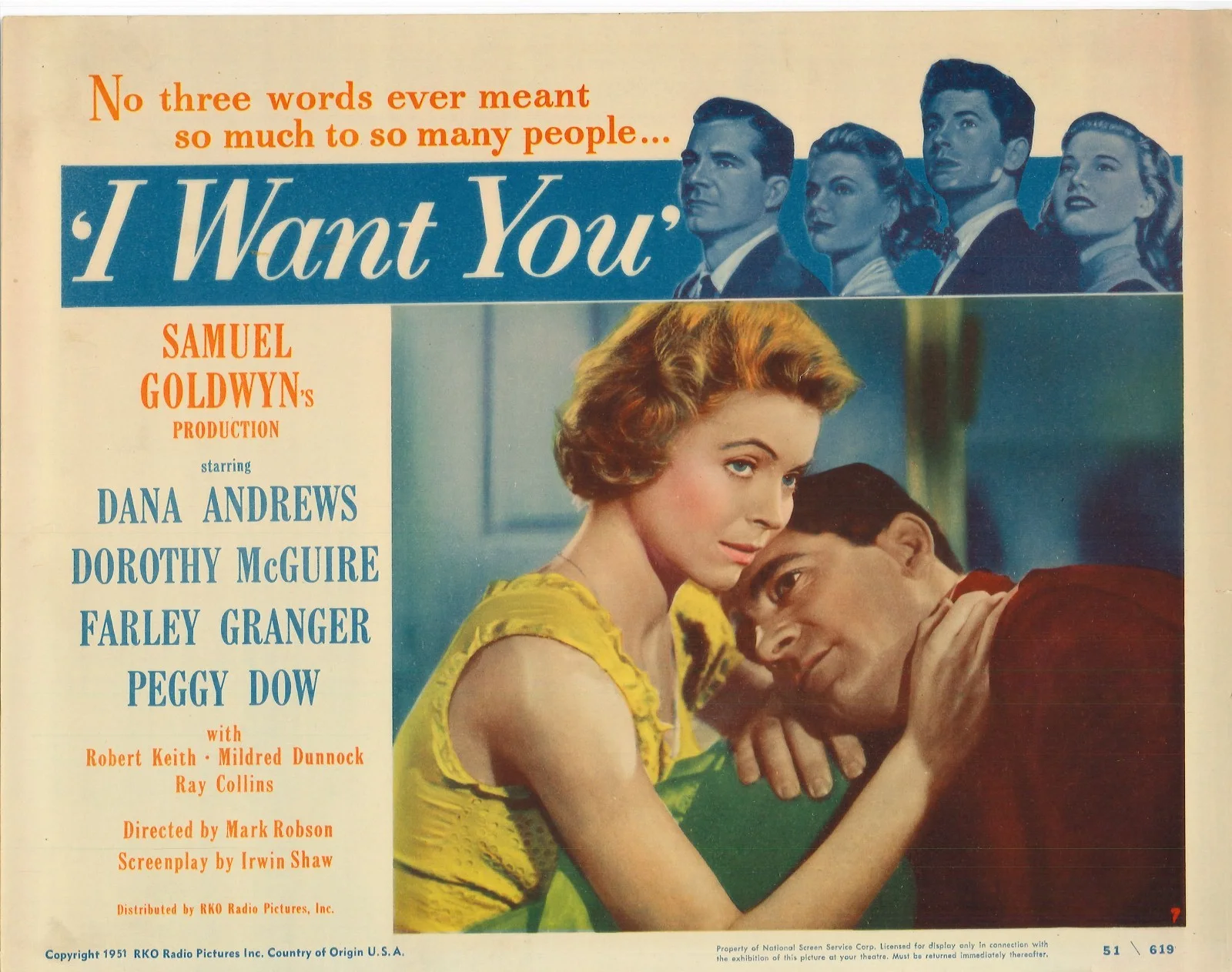 I Want You 2x ORIGINAL US Lobby Cards Dana Andrews Farley Granger 1951, изображение 3