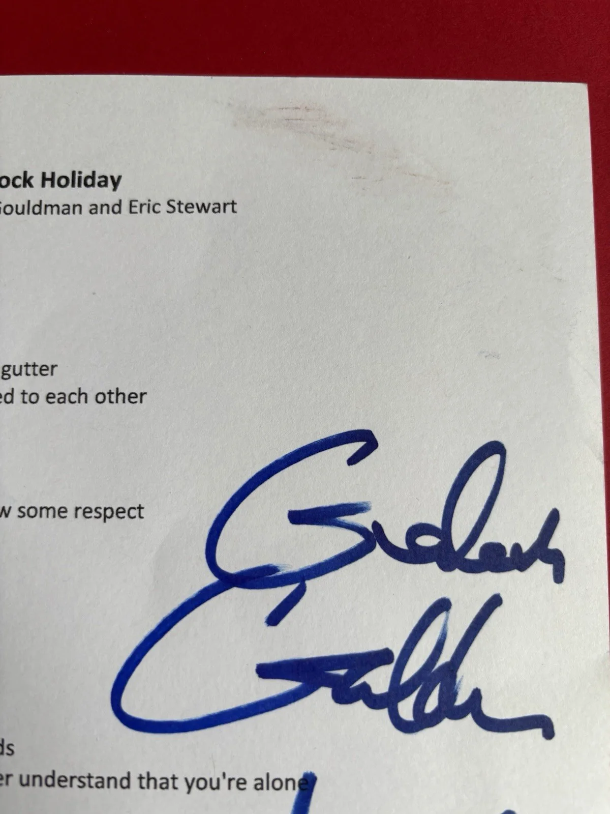 10CC Signed DREADLOCK HOLIDAY x3 Lyric Sheet JSA COA GOULDMAN Burgess FENN, изображение 3