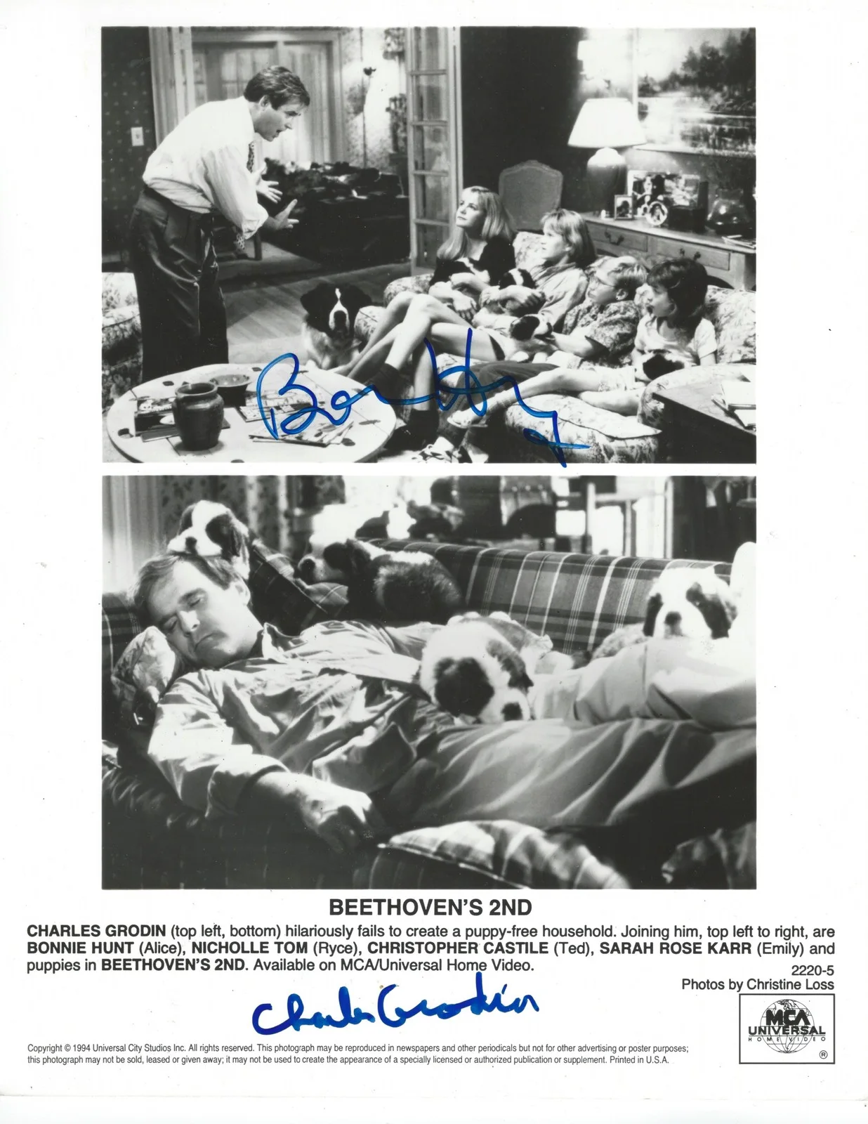 charles grodin, bonnie hunt — Charles Grodin & Bonnie Hunt signed Bethoven's 8X10 Original Still Photo iP