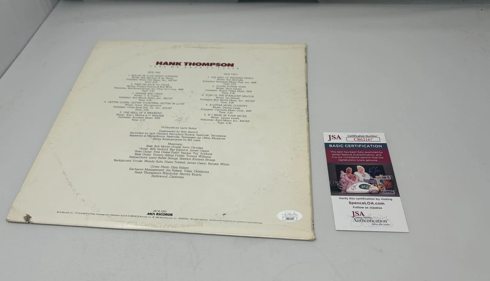 Hank Thompson signed Take Me Back To Tulsa JSA COA, image 2