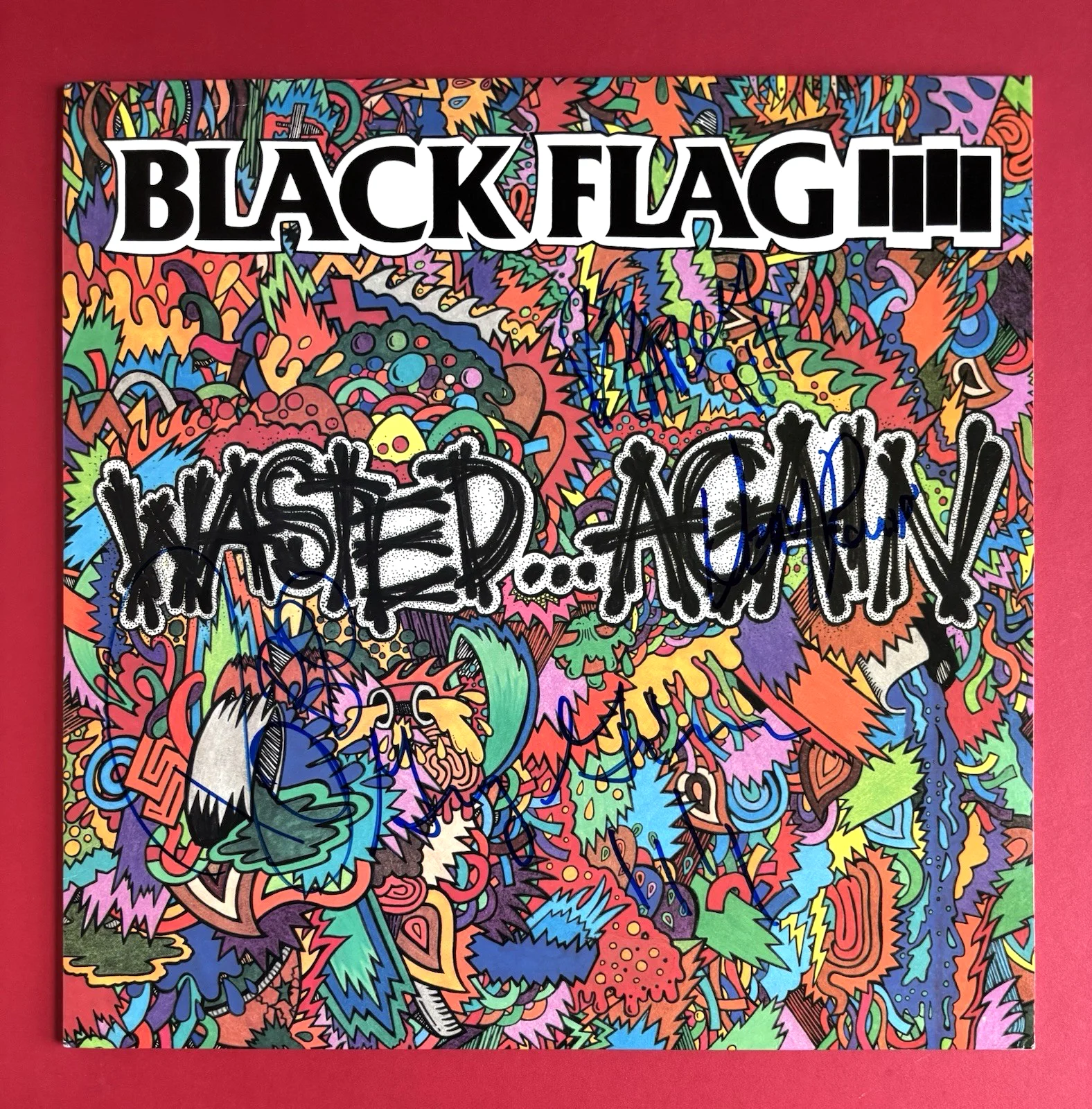 BLACK FLAG Signed x4 WASTED Vinyl Record JSA COA Henry Rollins ROBO Cadena GINN, image 2