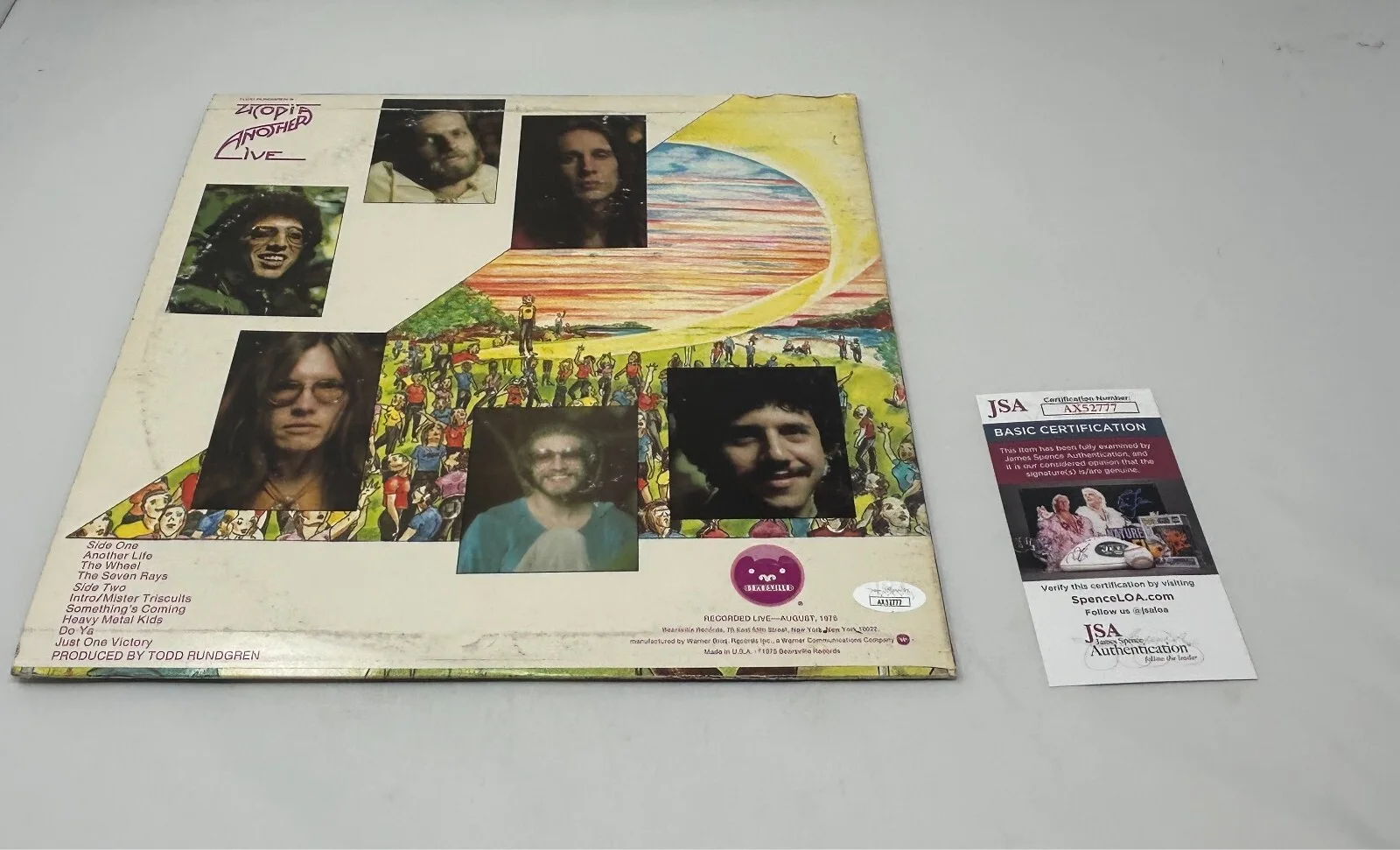 Todd Rundgren signed Utopia Another Live Album JSA COA, image 2