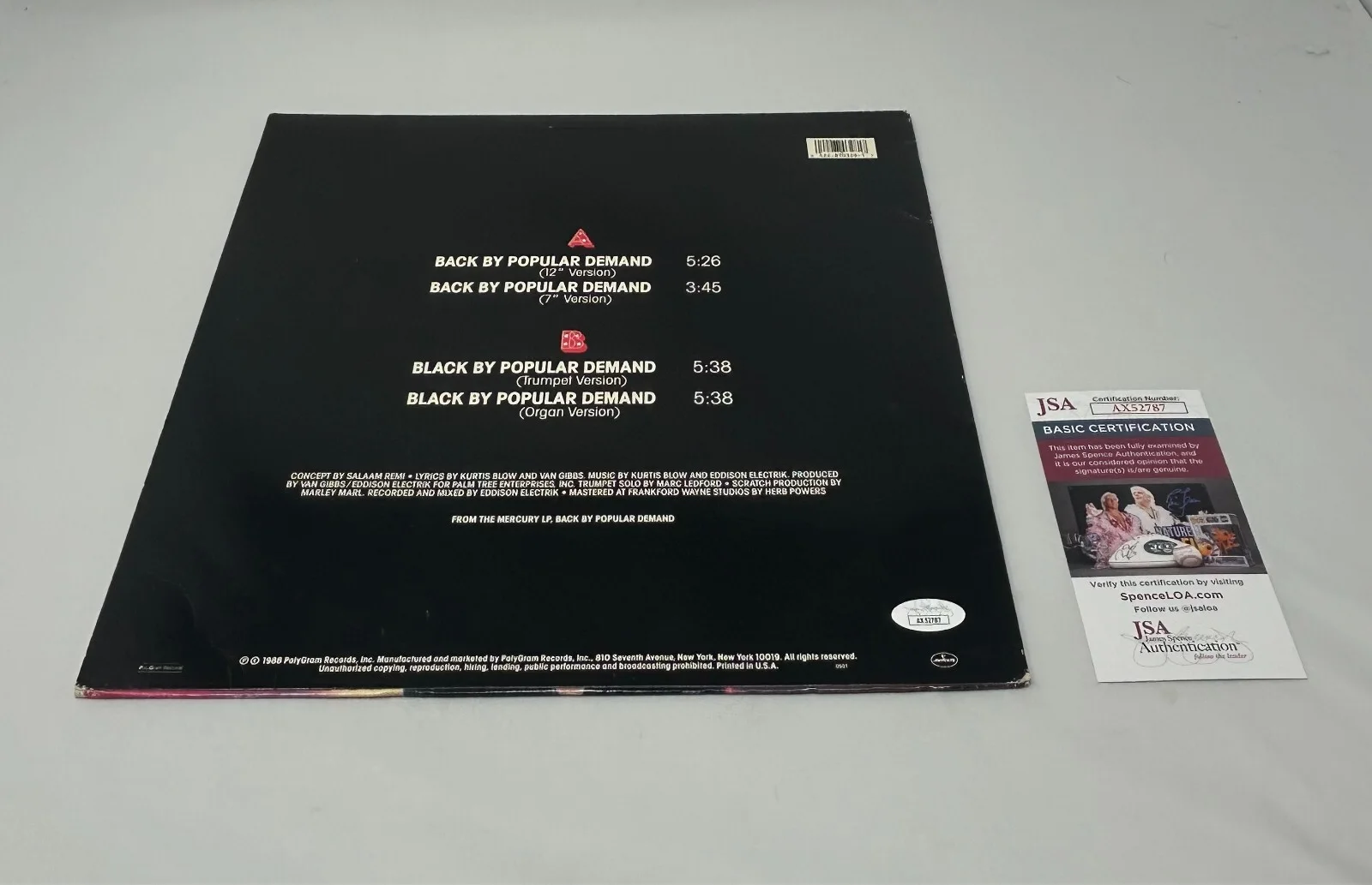 Kurtis Blow signed Back By Popular Demand Album JSA COA, image 2