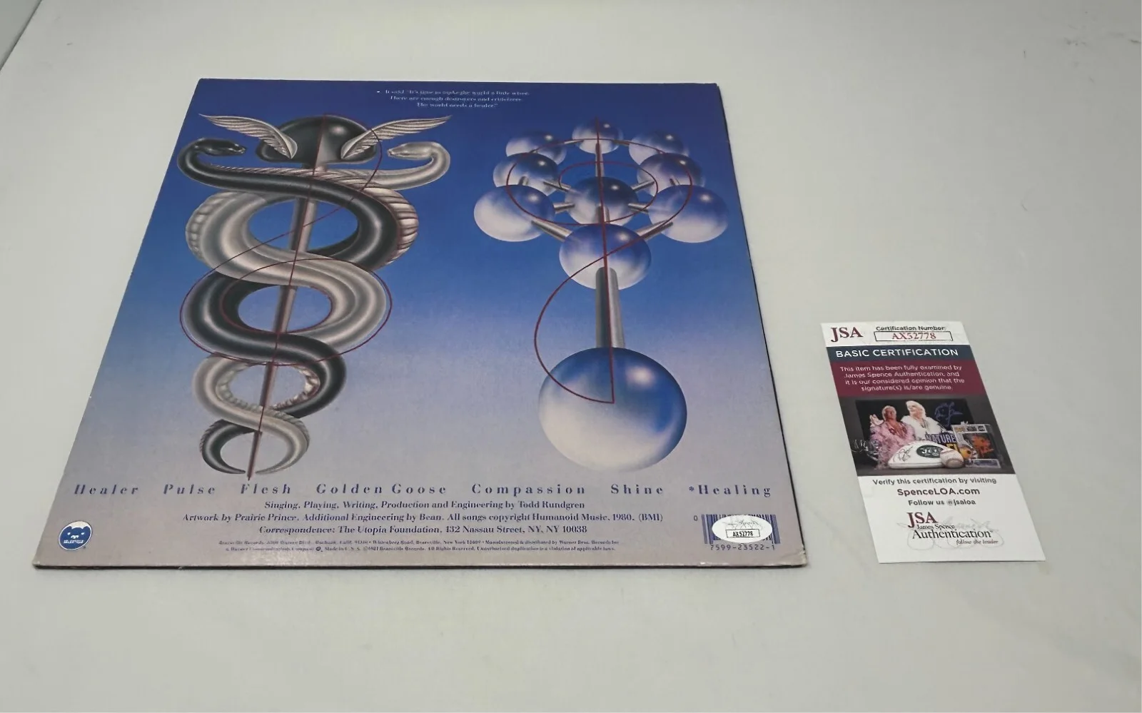 Todd Rundgren signed Healing Album JSA COA, image 2