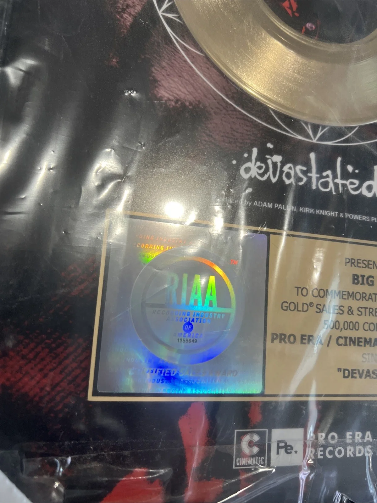 Joey Badass RIAA “Devastated” Single Award Plaque, image 2