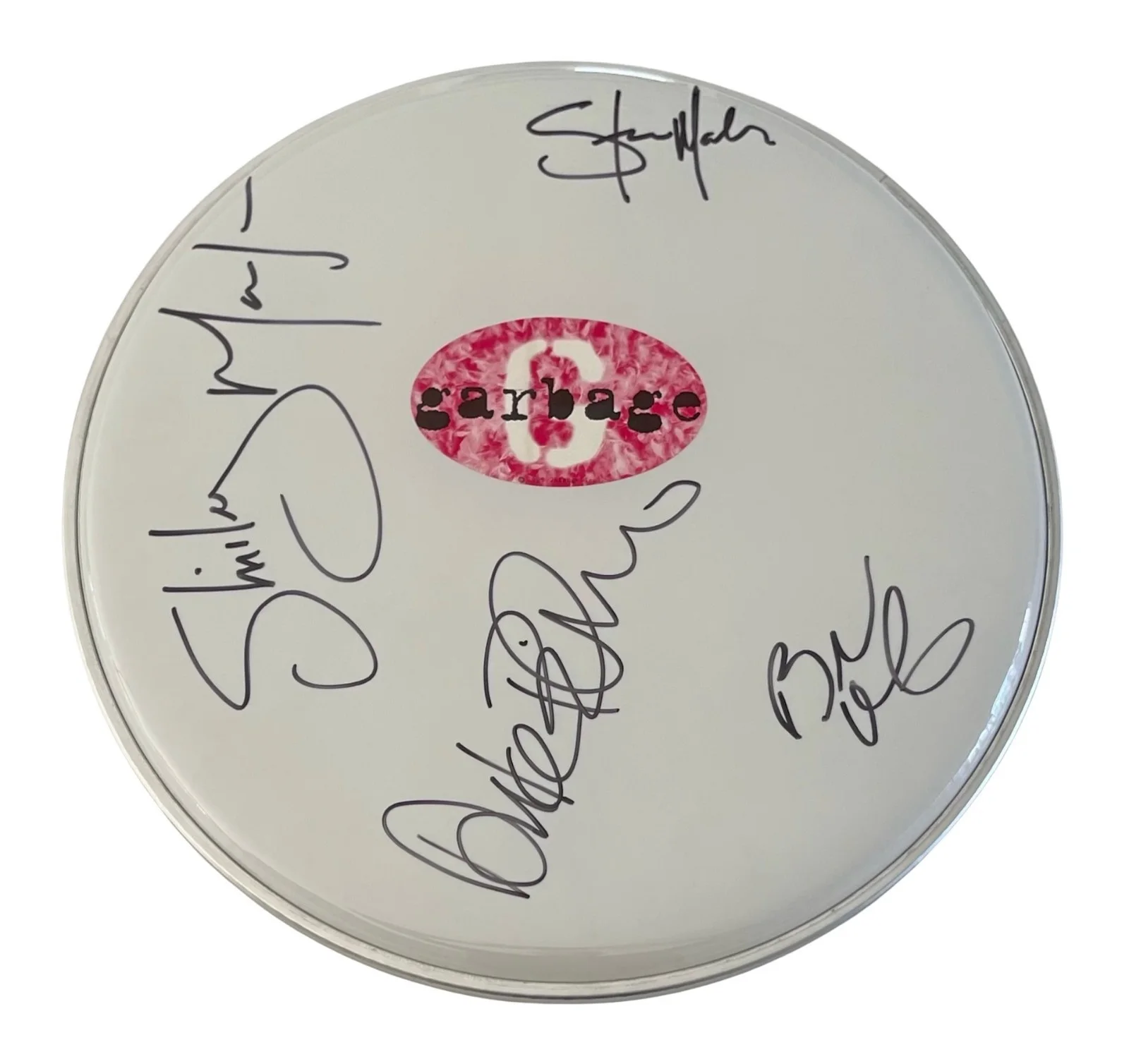 GARBAGE x4 SHIRLEY MANSON Band Signed 12" Drumhead (White) ROGER EPPERSON COA, image 2